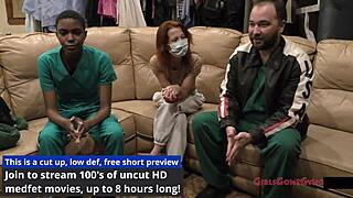 Short Haired Brunette Nurse Jewel Examines Patient's Hooters