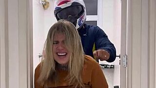 Motoboy Surprises Woman in Bathroom and Fucks Her Hard Until She Cums on His Cock