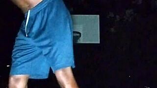 This cute brunette works out in the park with athletic moves.