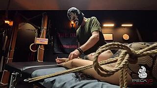 the bitch got tied and sodomized by her master, then fucked hard by his apprentice.