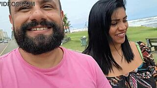 Corninho Shows Wife's Hairy Pussy on Beach Street and Market
