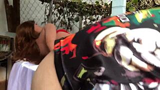 Deceptive doll endures anal toy play outdoors