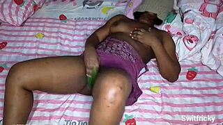 Fucking horny pussy with cucumber solo