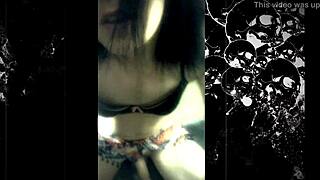 Amateur transsexual Khora masturbates herself with muscular body on webcam.