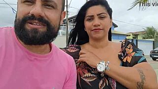 Corninho Shows Wife's Hairy Pussy on Beach Street and Market
