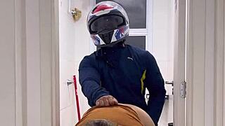 Motoboy Surprises Woman in Bathroom and Fucks Her Hard Until She Cums on His Cock