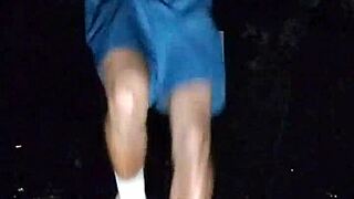 This cute brunette works out in the park with athletic moves.