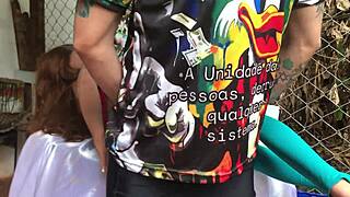 Deceptive doll endures anal toy play outdoors