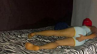 Stepmother and Stepson Rest on Bed Before Ghost Joins for Threesome Fuck