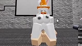 Slutty Roblox bunny girl sneaks in boys locker room then gets fucked