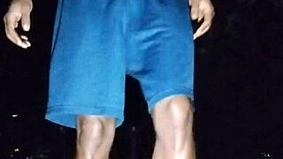 This cute brunette works out in the park with athletic moves.