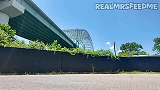 Ebony pornstar sucks monster cock outdoor with pretty natural tits