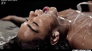 Latina cum slut black angel extreme creampie cumflation gooning girl with blasting pussy squirt