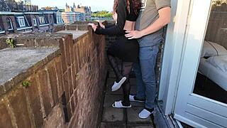 amateur teen on balcony outdoors