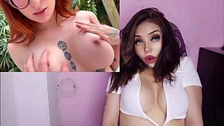 hermosa chica inocente con lentes y tatuajes cogiendo muy caliente