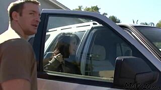 Busty waitress gets rough anal and deepthroat in homemade taboo sex with family roles.