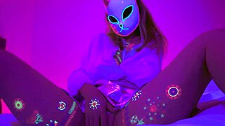 Neon Glow Massive Tits Masked Hottie Goes Wild Solo Masturbating With Anime Moans Lilykoti