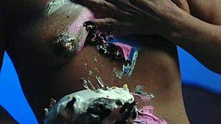 Messy Food Birthday Cake Girl Celebrates with Fun and Laughter.