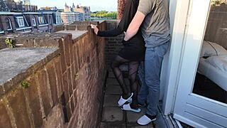 amateur teen on balcony outdoors