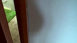 My horny stepson caught me peeing from my hairy pussy!