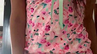 look at this innocent girl in pajamas, what is she hiding under there? spy camera catches flashing latina teen