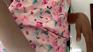 look at this innocent girl in pajamas, what is she hiding under there? spy camera catches flashing latina teen