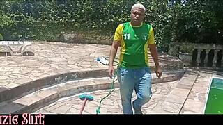 Guy cleans pool then fucks my ass