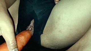 she achieves orgasm with fruit on shaved pussy