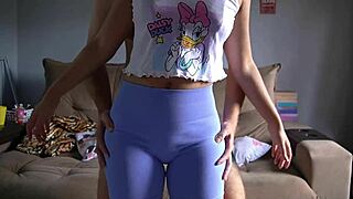 Tight leggings assjob leads to cum in underwear