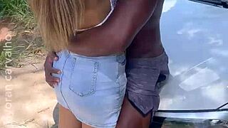 couple fucks black lover on dirt road while cuckold watches