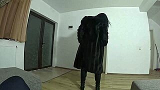 slutty mature deep-throats and plays with cum on fur-coat