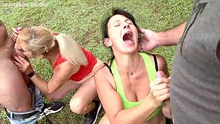 Wild public mature group sport orgy event