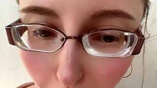 blonde with glasses and lipstick, huge fetish vibes in this long-haired russian scene