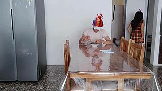 A maid fulfills a dark fetish in front of a man whos taking care of her at home her tits are charming and natural