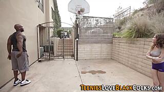 Teen gives blowjob to black coach before riding