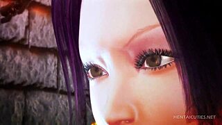 Handcuffed hentai hottie takes dildo deep in pussy.