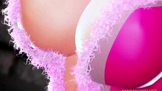 Handcuffed hentai hottie takes dildo deep in pussy.