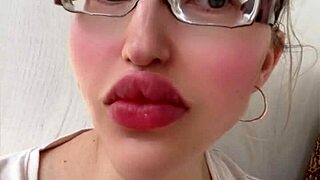 blonde with glasses and lipstick, huge fetish vibes in this long-haired russian scene