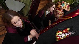 Sucking off the HEADMASTER for a BETTER GRADE, moaning with cum all over