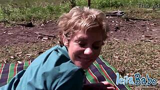 Leila babe strips nude outdoors, teasing her big tits, ass, and pussy!