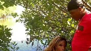 Couple has quick beach fuck with deepthroat cumshot