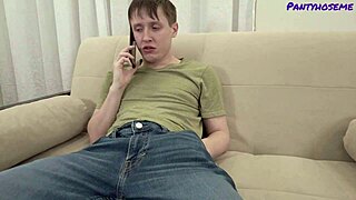 Petite Milf Helena Gets Tan Pantyhose Ripped And Panties Moved Aside For Fucking