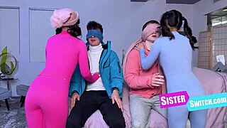 Snowed in, bold step sisters swap partners in intense taboo fucking session