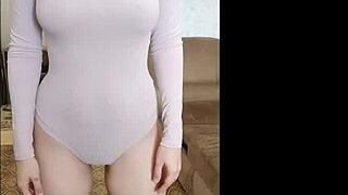 big ass teen says 'look at my hot sexy body in stockings'