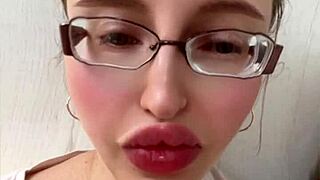 blonde with glasses and lipstick, huge fetish vibes in this long-haired russian scene