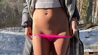 I Let a Stranger Cum in My Pussy in a Winter Snowy Forest - Creampie