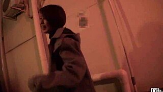 Japanese girl hops in alley with remote vibrator