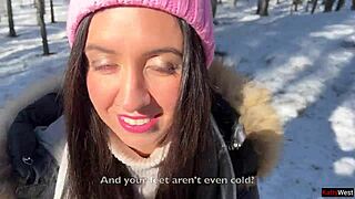 I Let a Stranger Cum in My Pussy in a Winter Snowy Forest - Creampie