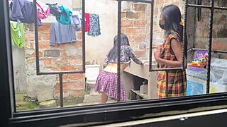 Housewives make homemade porn after doing laundry at home theyre hot sluts