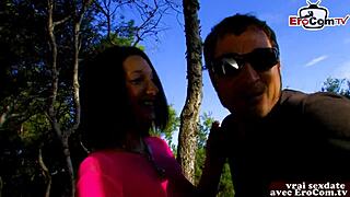 French brunette MILF tries anal outdoors.